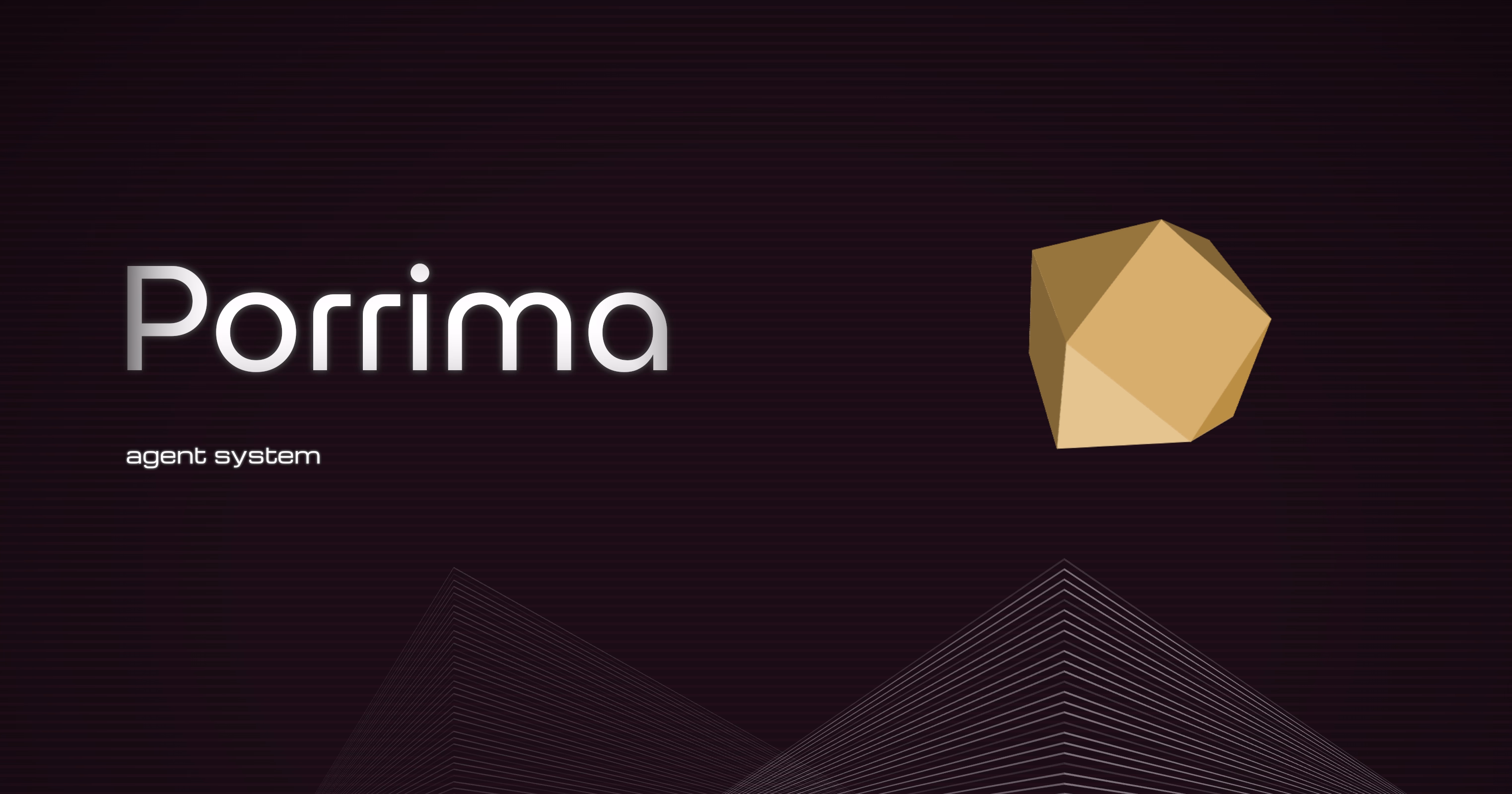 The Porrima wordmark beside a gold polyhedron on a dark violet background
